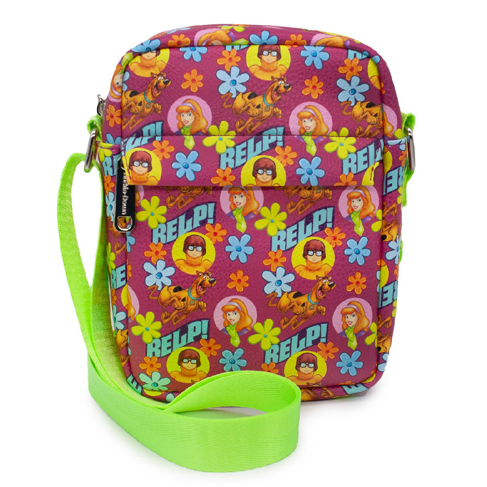 Women's Crossbody Wallet - Scooby Doo RELP! Flowers with Daphne and Velma Collage Pink Crossbody Bags Hanna Barbera