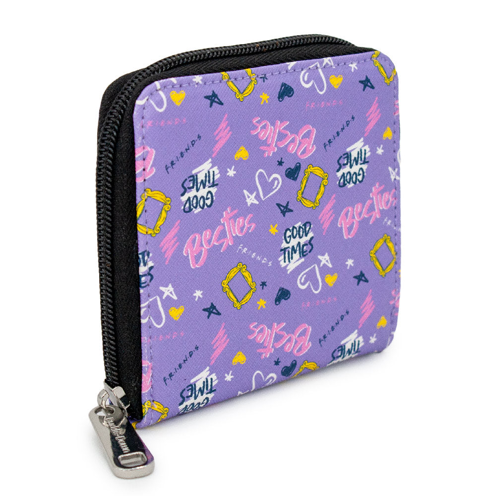 Women's Zip Around Wallet Square - Friends Icons and Quotes Collage Lavender Multi Color Mini Clutch Wallets Friends   
