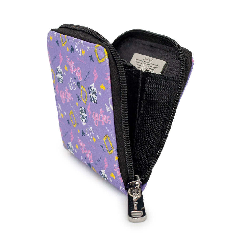 Women's Zip Around Wallet Square - Friends Icons and Quotes Collage Lavender Multi Color Mini Clutch Wallets Friends   