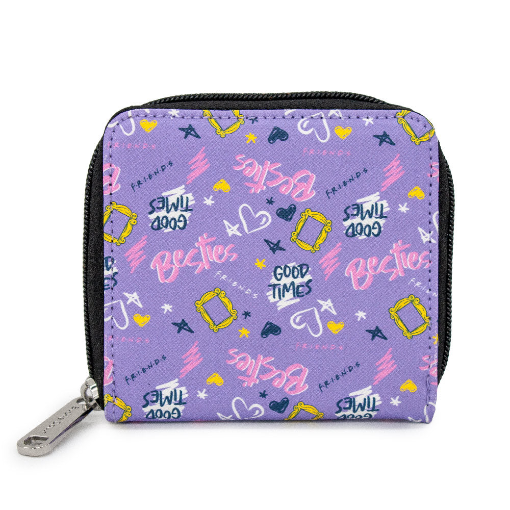 Women's Zip Around Wallet Square - Friends Icons and Quotes Collage Lavender Multi Color Mini Clutch Wallets Friends   