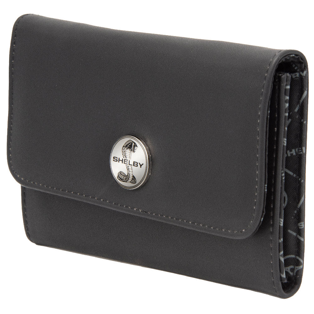 Women's Fold Over Wallet Rectangle PU - SHELBY Cobra Logo Metal Emblem Clutch Snap Closure Wallets Shelby