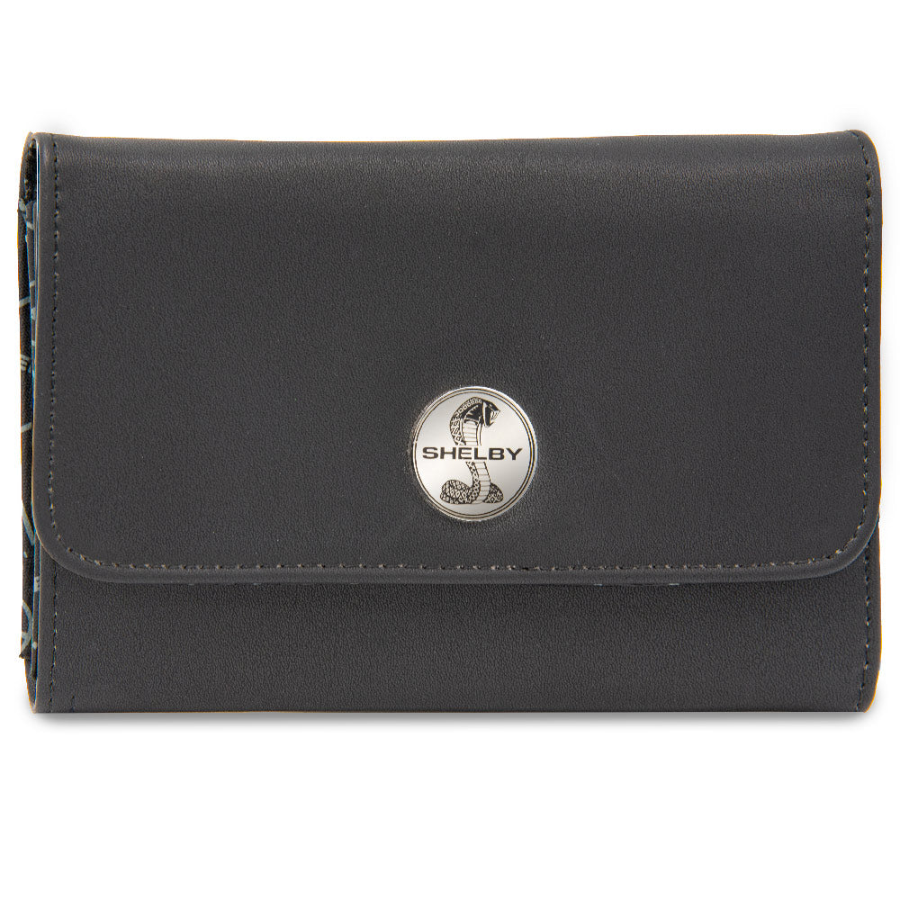 Women's Fold Over Wallet Rectangle PU - SHELBY Cobra Logo Metal Emblem Clutch Snap Closure Wallets Shelby