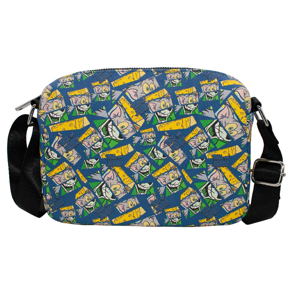 Horizontal Crossbody Wallet - TOM AND JERRY Expression Blocks Mash Up Blocks Blue Crossbody Bags Hanna Barbera
