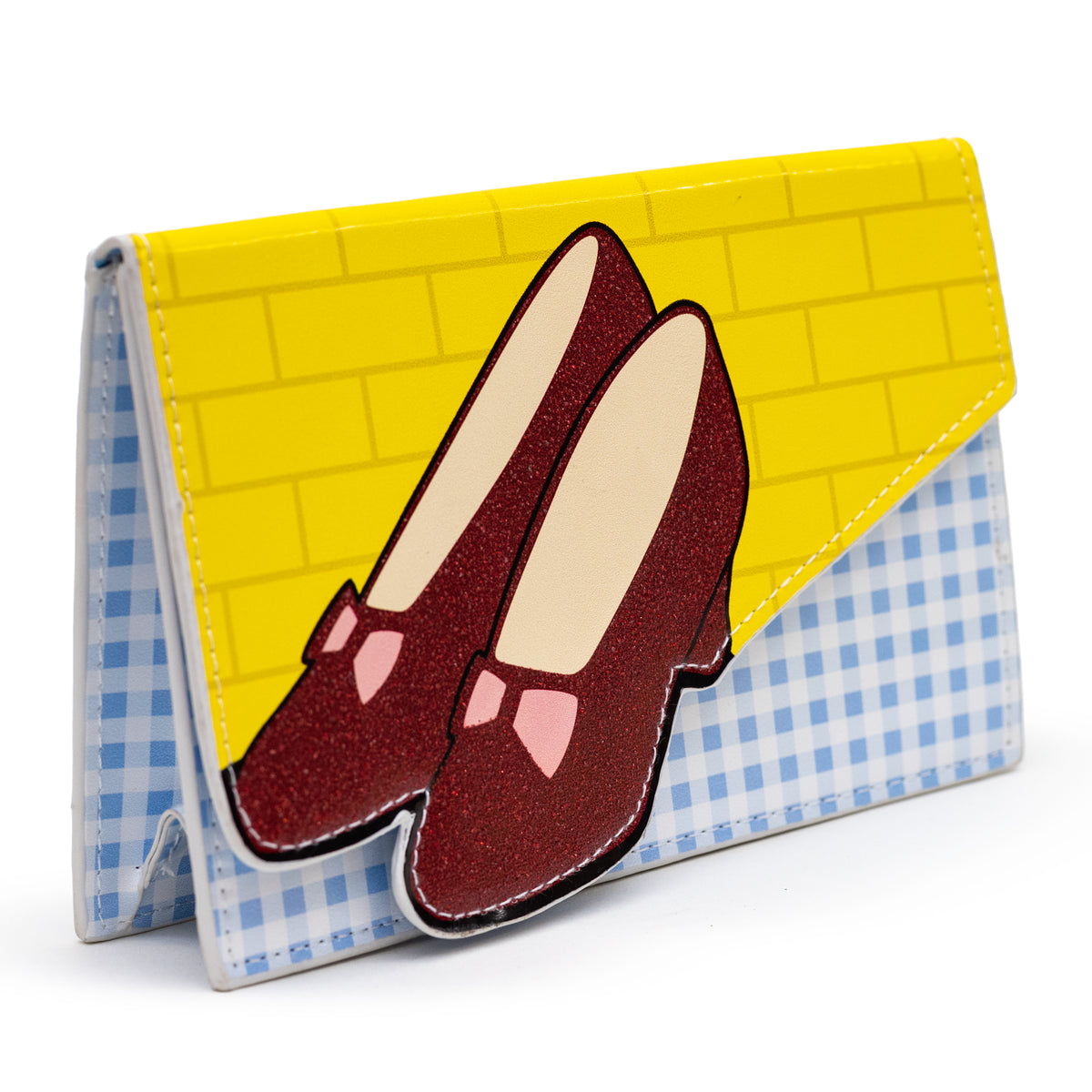 Wizard of Oz Wallet, Fold Over, Dorothys Ruby Slippers with Bricks and Checkers, Vegan Leather Clutch Snap Closure Wallets The Wizard of Oz