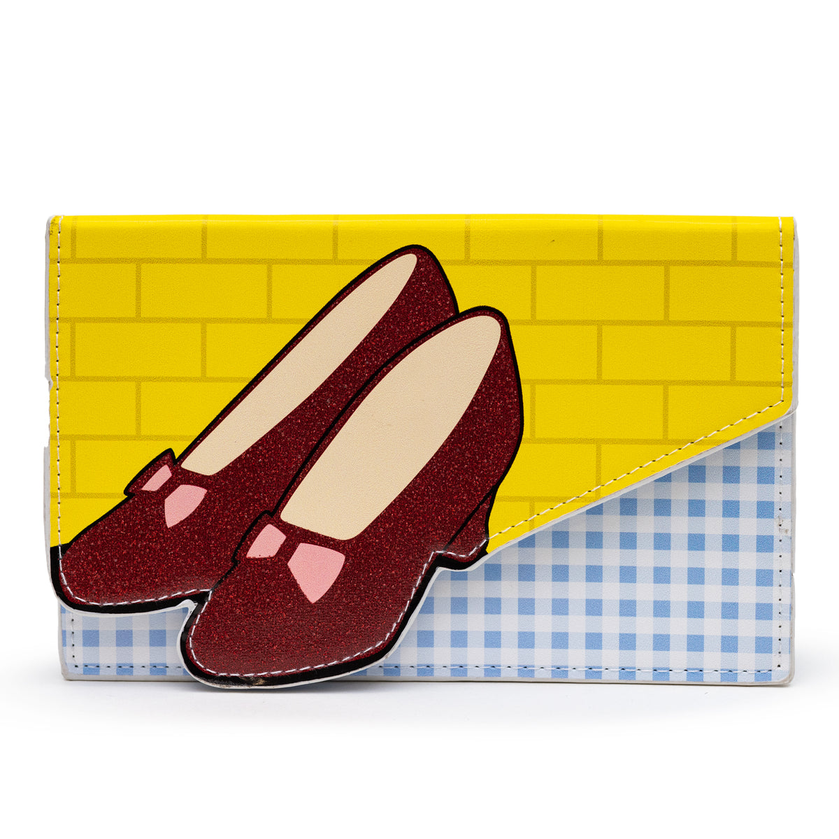 Wizard of Oz Wallet, Fold Over, Dorothys Ruby Slippers with Bricks and Checkers, Vegan Leather Clutch Snap Closure Wallets The Wizard of Oz