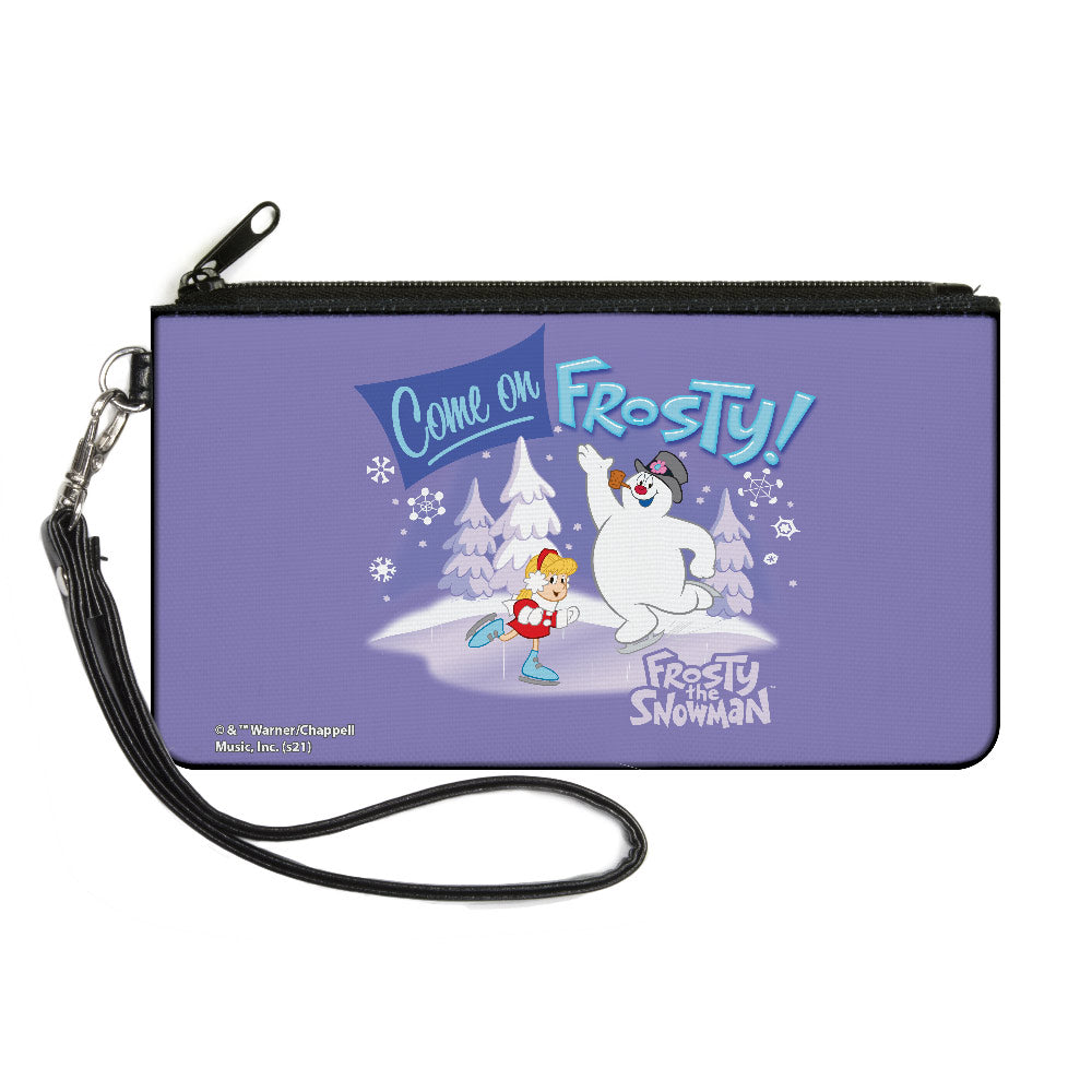 Canvas Zipper Wallet - LARGE - FROSTY THE SNOWMAN Skating with Karen COME ON FROSTY! Purple Blues Canvas Zipper Wallets Frosty the Snowman