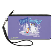 Canvas Zipper Wallet - LARGE - FROSTY THE SNOWMAN Skating with Karen COME ON FROSTY! Purple Blues Canvas Zipper Wallets Frosty the Snowman