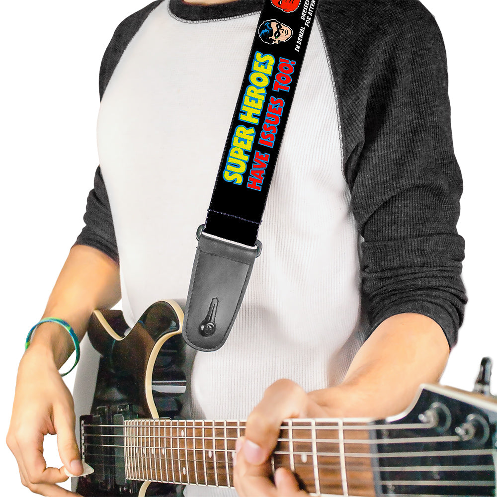 Guitar Strap - DC Originals SUPER HEROES HAVE ISSUES TOO! Faces Issues Black Guitar Straps DC Comics   