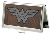 Business Card Holder - SMALL - Wonder Woman Logo Marquetry Black Walnut Metal Business Card Holders DC Comics   