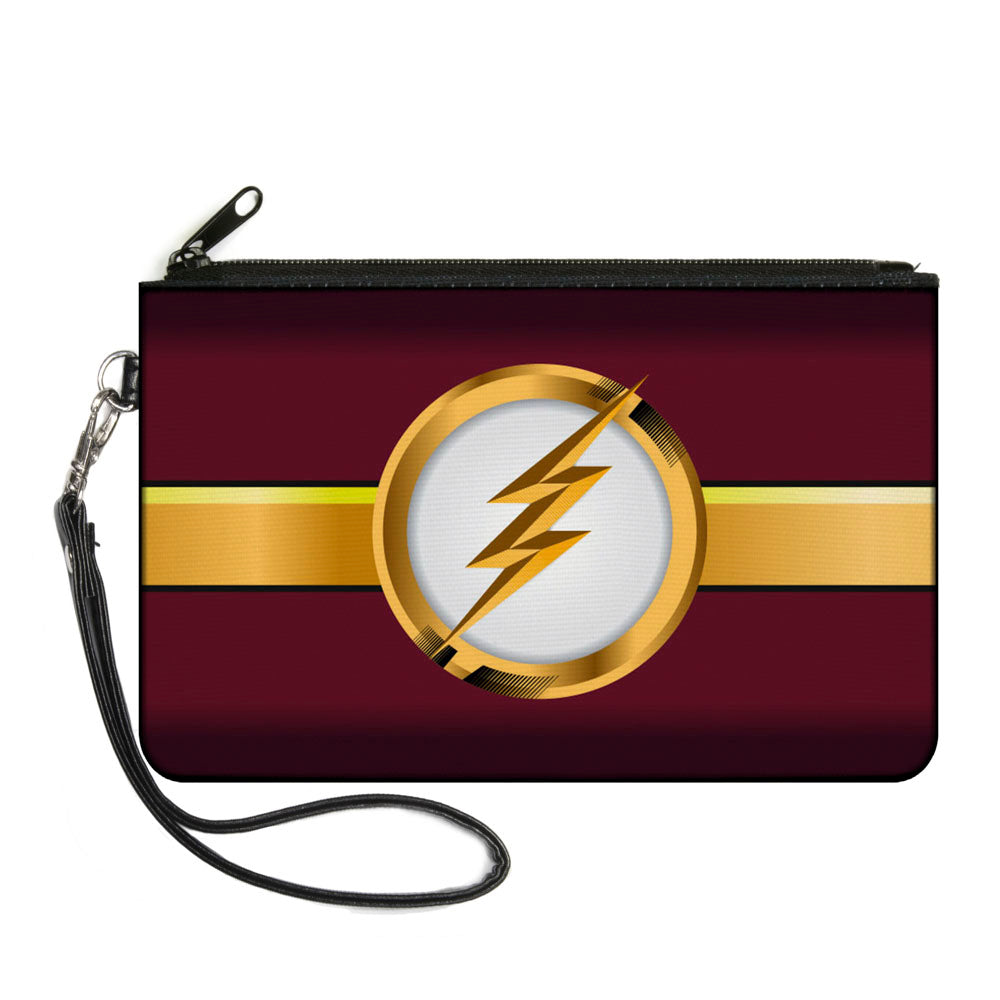 Canvas Zipper Wallet - LARGE - The Flash Logo10 Stripe Burgundy Golds White Canvas Zipper Wallets DC Comics   