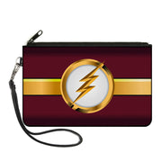 Canvas Zipper Wallet - LARGE - The Flash Logo10 Stripe Burgundy Golds White Canvas Zipper Wallets DC Comics   