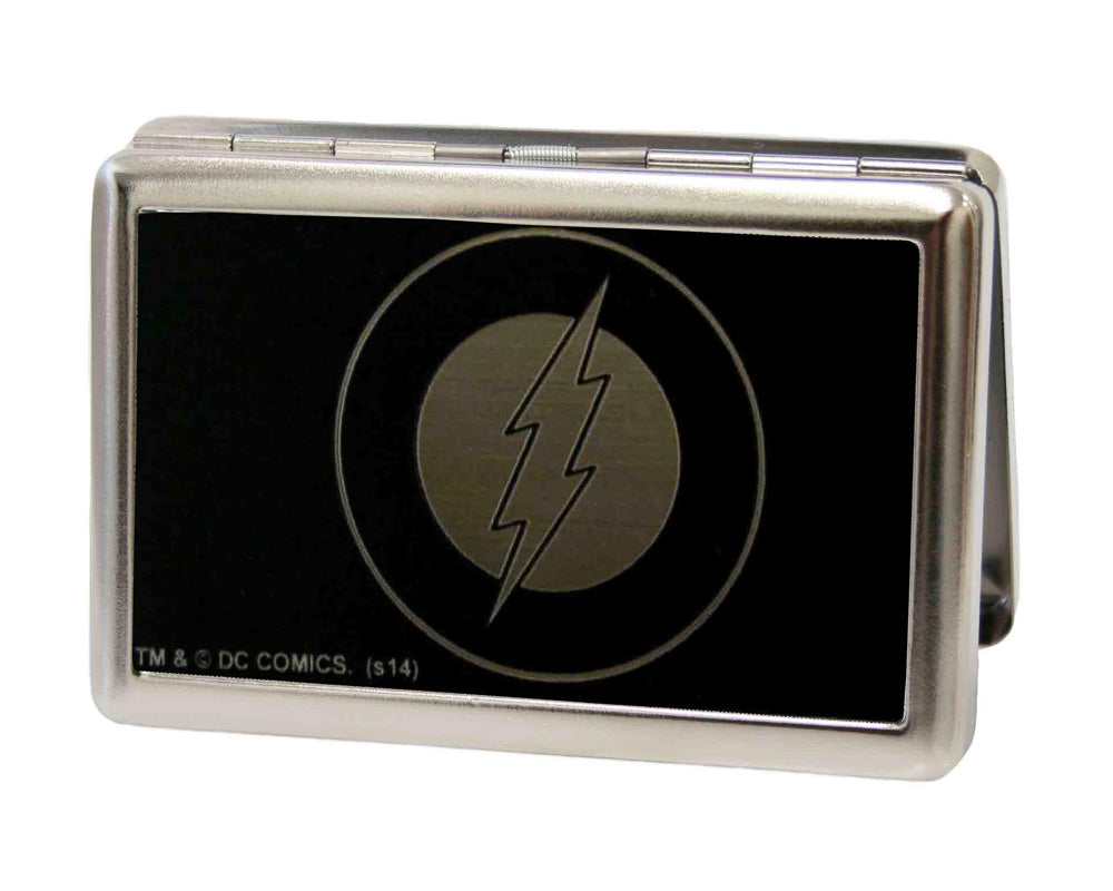 Business Card Holder - LARGE - Flash Logo Reverse Brushed Metal ID Cases DC Comics   