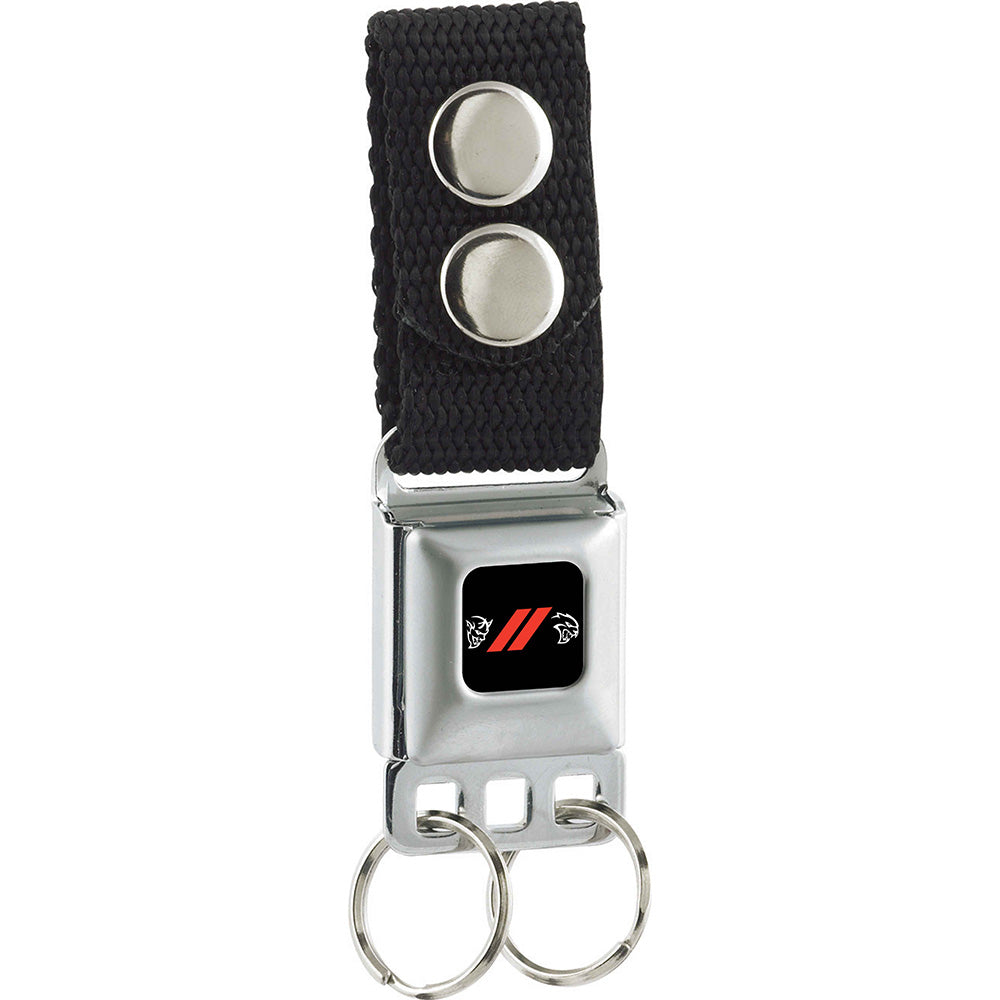 Keychain - Dodge Rhombus Stripe Demon-Hellcat Icon Full Color Black Red White - Black Keychains Dodge   