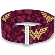 Cinch Waist Belt - Wonder Woman Logo Floral Collage Purple Pinks Gold Womens Cinch Waist Belts DC Comics   
