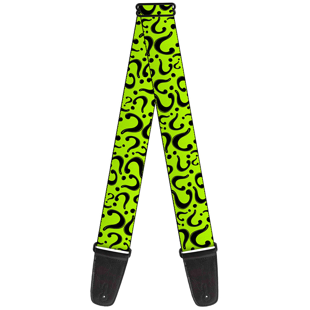 Guitar Strap - Question Mark Scattered Lime Green Black Guitar Straps DC Comics   