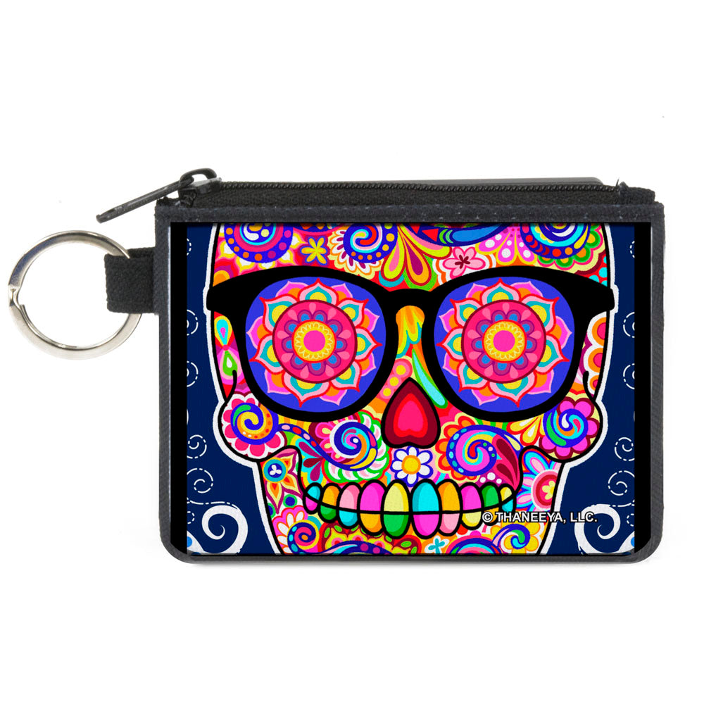 Canvas Zipper Wallet - MINI X-SMALL - Hipster Calavera C U Blue White Multi Color Canvas Zipper Wallets Thaneeya McArdle   
