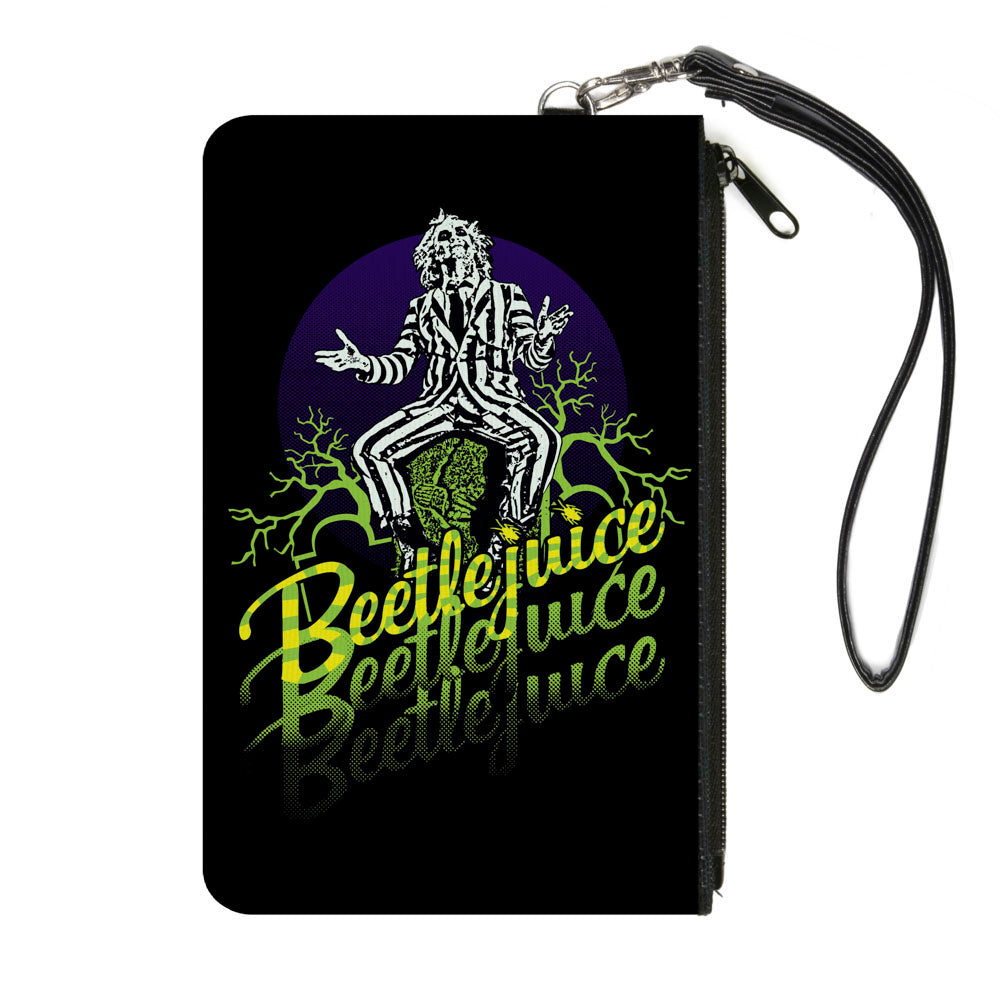 Canvas Zipper Wallet - LARGE - BEETLEJUICE Sitting on Tombstone Pose Trees Black Purple Green Yellow Canvas Zipper Wallets Beetlejuice Default Title