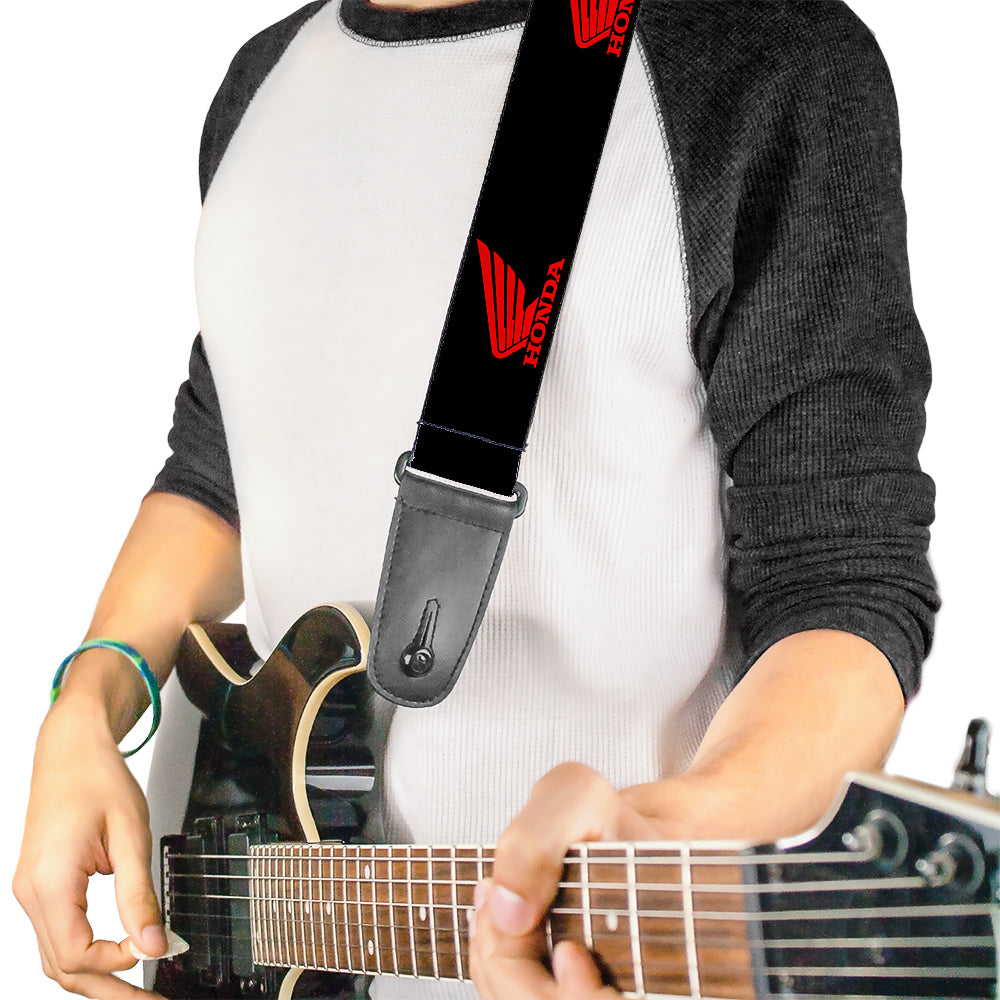 Guitar Strap - HONDA Motorcycle Logo Black Red Guitar Straps Honda Motorsports   