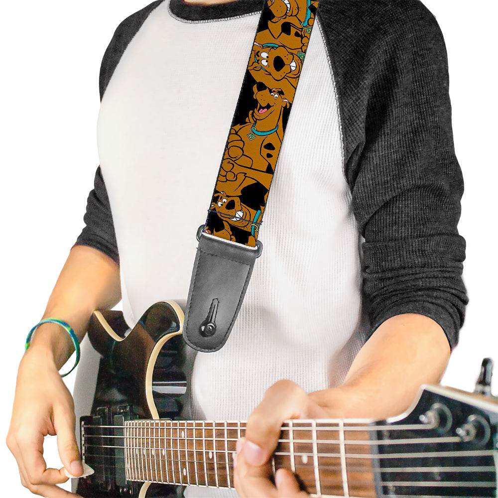 Guitar Strap - Scooby Doo Stacked CLOSE-UP Black Guitar Straps Scooby Doo   
