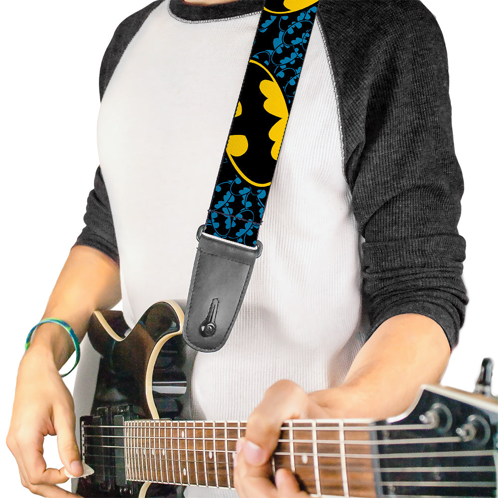 Guitar Strap - Bat Signals Stacked w C U Blue Black Yellow Guitar Straps DC Comics   