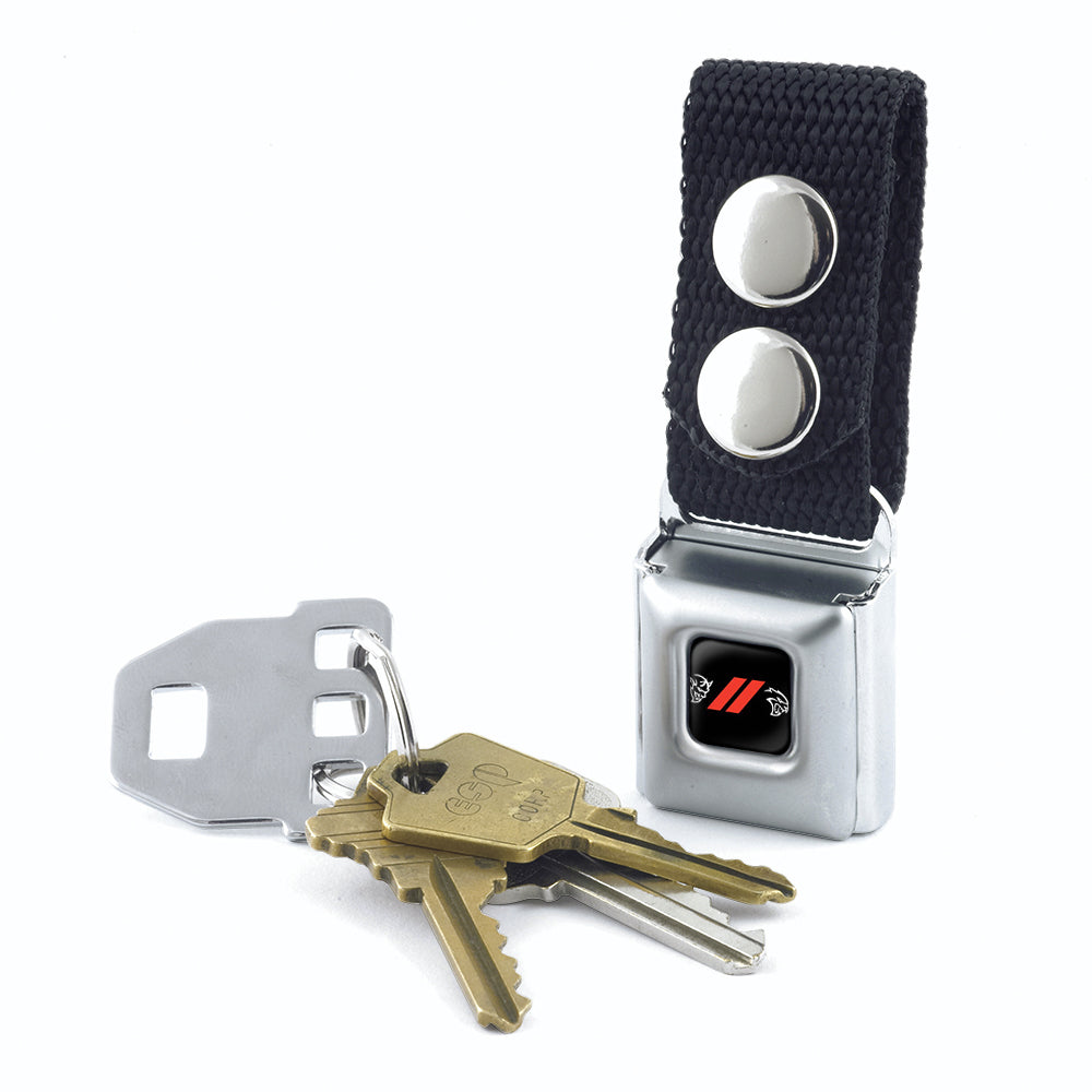 Keychain - Dodge Rhombus Stripe Demon-Hellcat Icon Full Color Black Red White - Black Keychains Dodge   