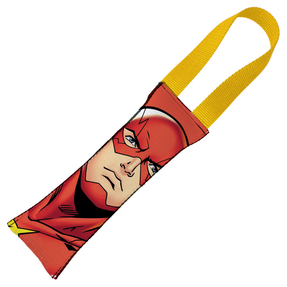 Dog Toy Squeaky Tug Toy - Flash Face + Flash Icon CLOSE-UP Red Yellow Dog Toy Squeaky Tug Toy DC Comics   