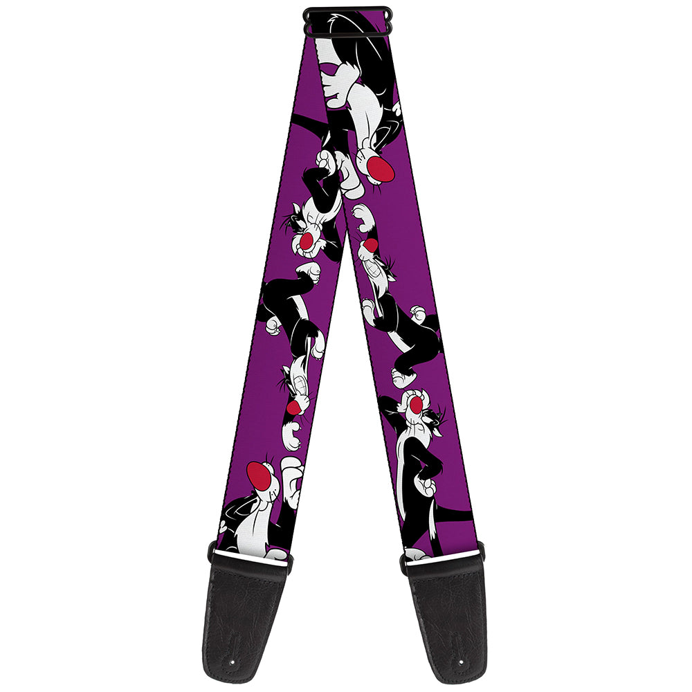 Guitar Strap - Sylvester the Cat Poses Purple Guitar Straps Looney Tunes   
