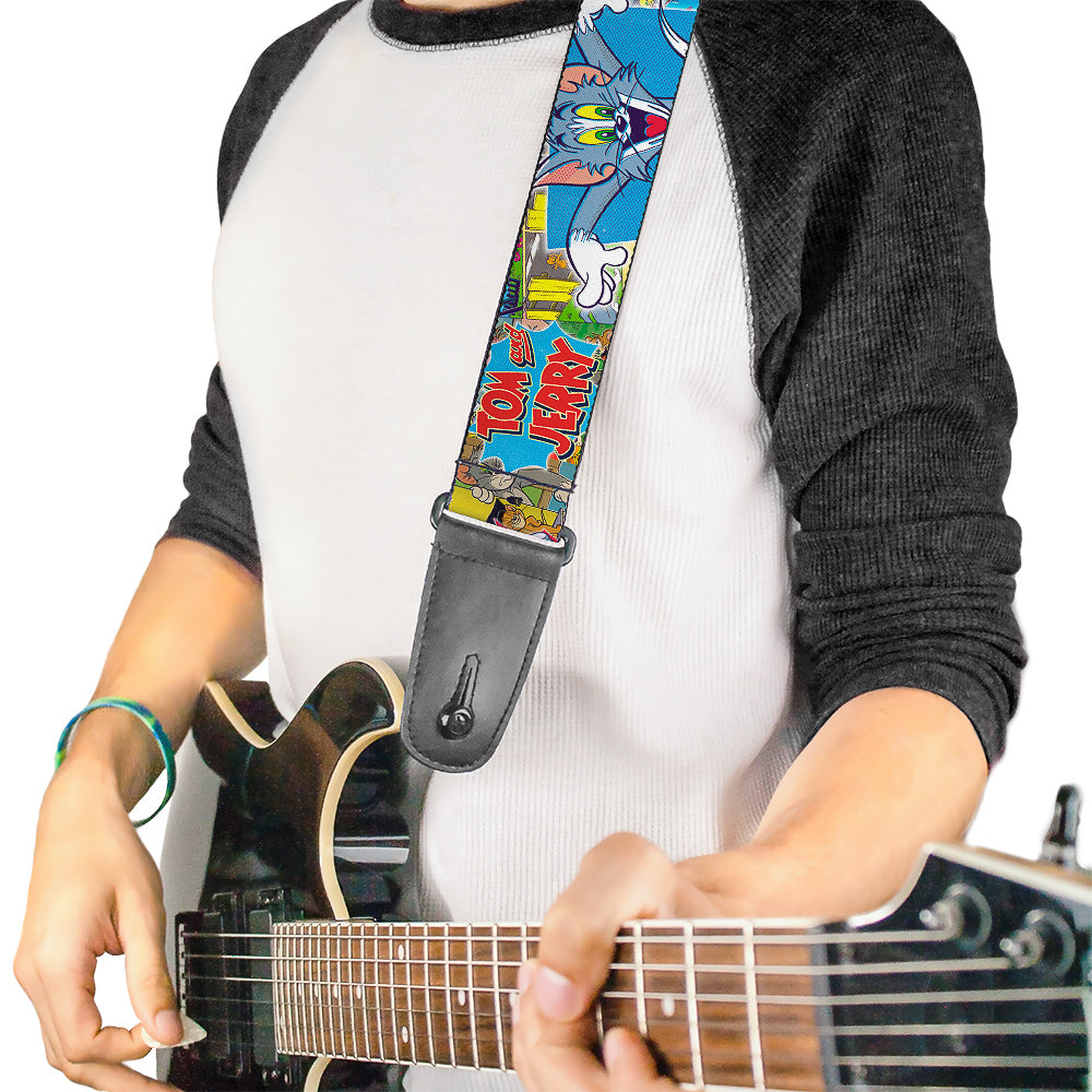 Guitar Strap - TOM & JERRY Faces Stacked Scene Panels Guitar Straps Tom and Jerry   