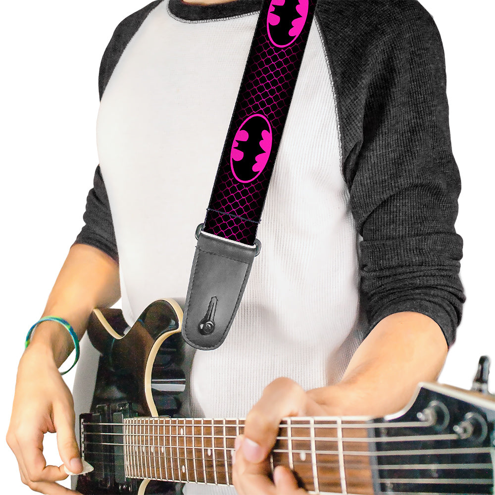 Guitar Strap - Batman Shield Chainlink Black Hot Pink Guitar Straps DC Comics   