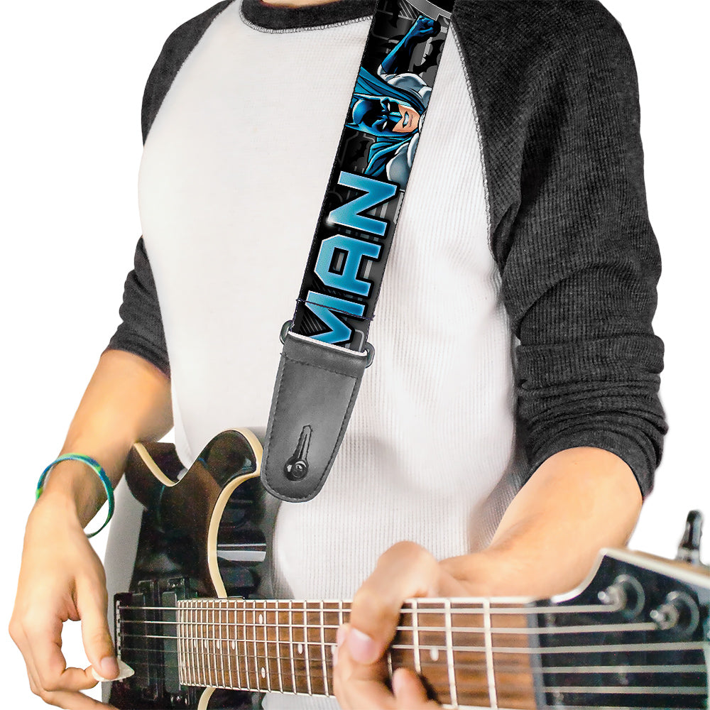 Guitar Strap - BATMAN Poses Bat Signal CLOSE-UP Black Grays Blues Guitar Straps DC Comics   