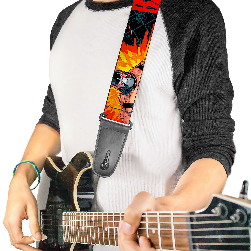 Guitar Strap - BANE Pose Explosion Bat Signal Chanlink Black Gray Reds Guitar Straps DC Comics   