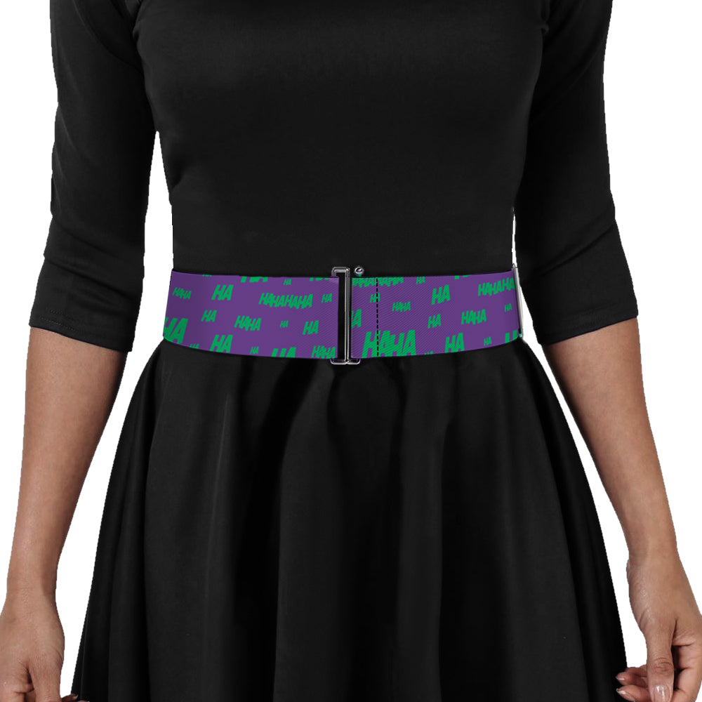 Cinch Waist Belt - Joker Cards Flower HAHAHA Purple Green Yellow White Womens Cinch Waist Belts DC Comics   