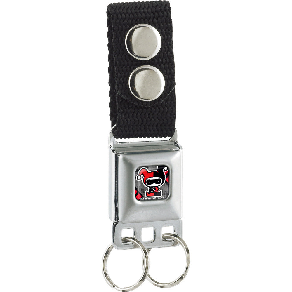 Keychain - Chibi Harley Quinn Splits Dots Diamonds Full Color Black Gray Red Keychains DC Comics   