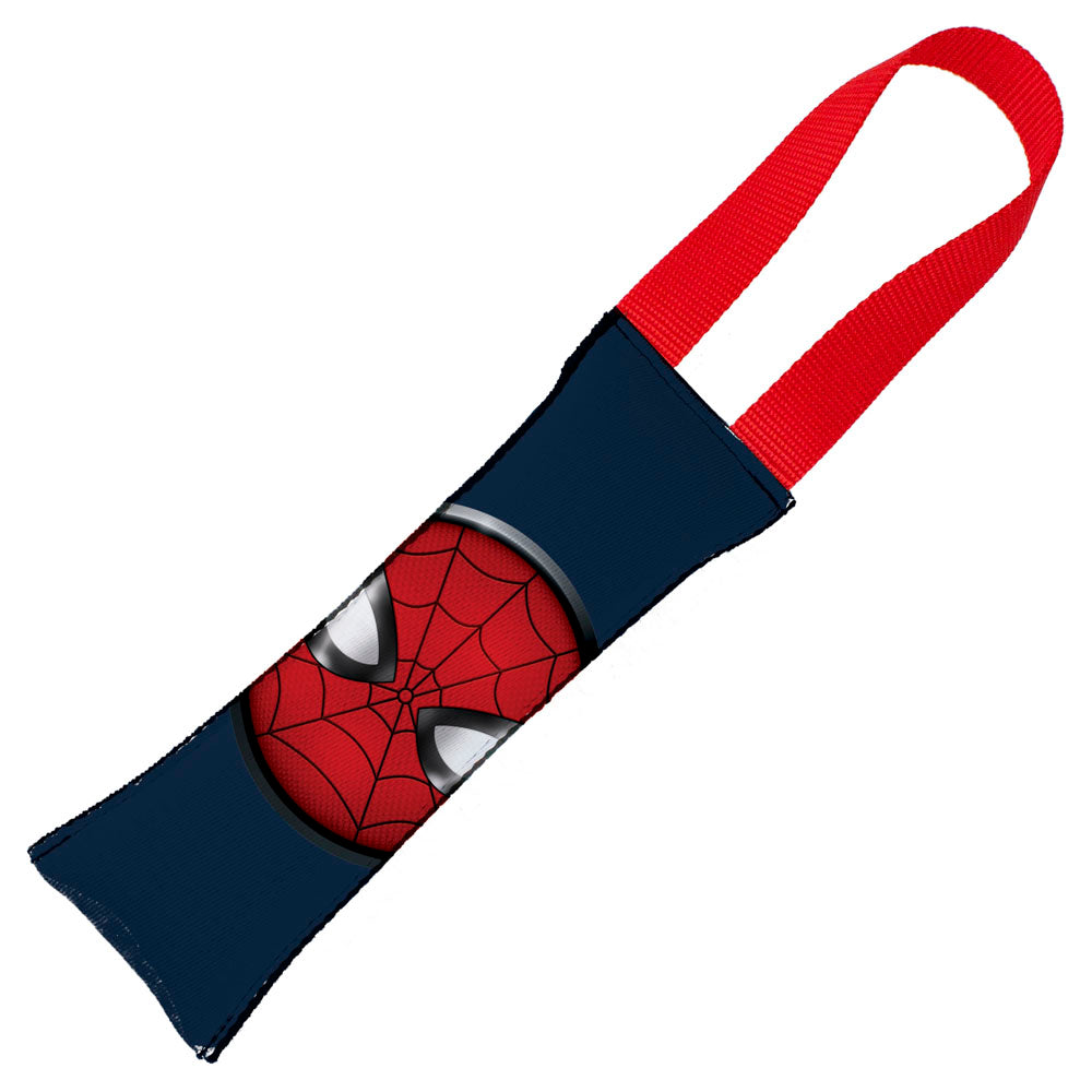 2016 SPIDER-MAN Dog Toy Squeaky Tug Toy - Spider-Man Pose + Round Spider Icon CLOSE-UP Blue Red - Red Webbing Dog Toy Squeaky Tug Toy Marvel Comics   