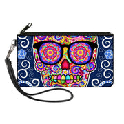 Canvas Zipper Wallet - LARGE - Hipster Calavera C U Blue White Multi Color Canvas Zipper Wallets Thaneeya McArdle   