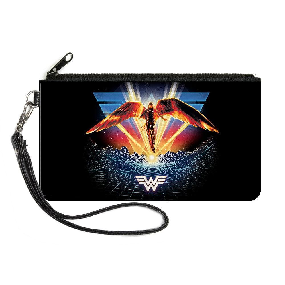 Canvas Zipper Wallet - SMALL - Wonder Woman 1984 Golden Armor Pose WW Logo Topography Black Blues Reds Yellows Canvas Zipper Wallets DC Comics   