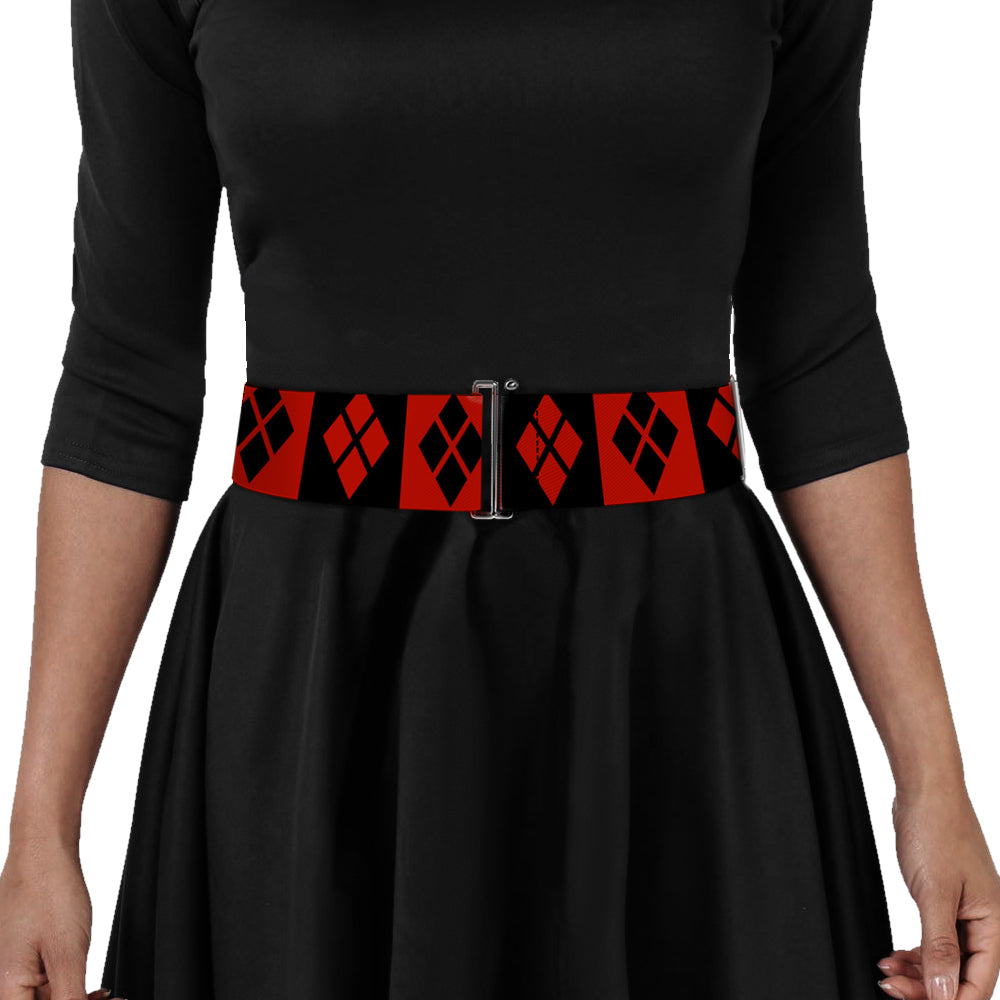 Cinch Waist Belt - Harley Quinn Diamond Blocks Red Black Black Red Womens Cinch Waist Belts DC Comics   