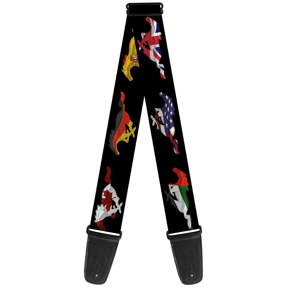 Guitar Strap - Mustang Silhouette Black International Flags Guitar Straps Ford   
