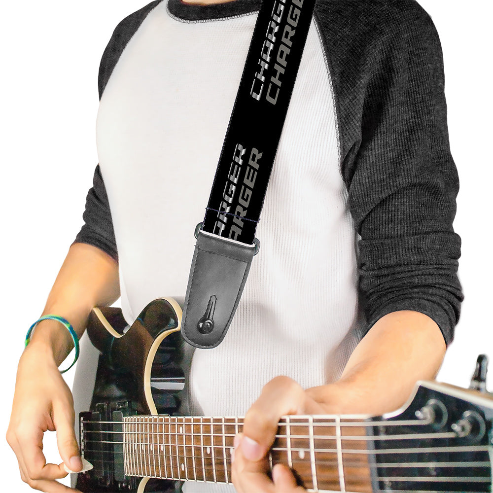 Guitar Strap - CHARGER Double Repeat Black Gray Guitar Straps Dodge   