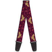 Guitar Strap - Wonder Woman Logo Floral Collage Purple Pinks Gold Guitar Straps DC Comics   