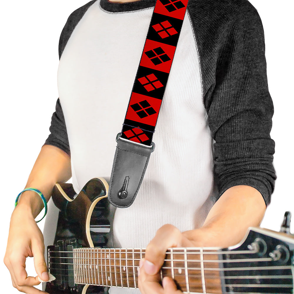 Guitar Strap - Harley Quinn Diamond Blocks Red Black Black Red Guitar Straps DC Comics   