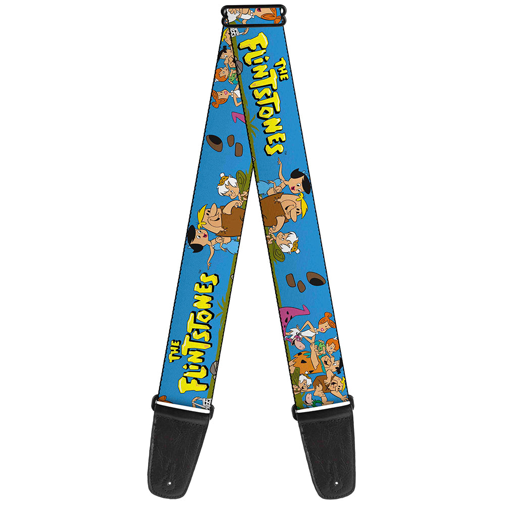 Guitar Strap - The Flintstones and Rubbles Group Pose Logo Blue Guitar Straps The Flintstones   