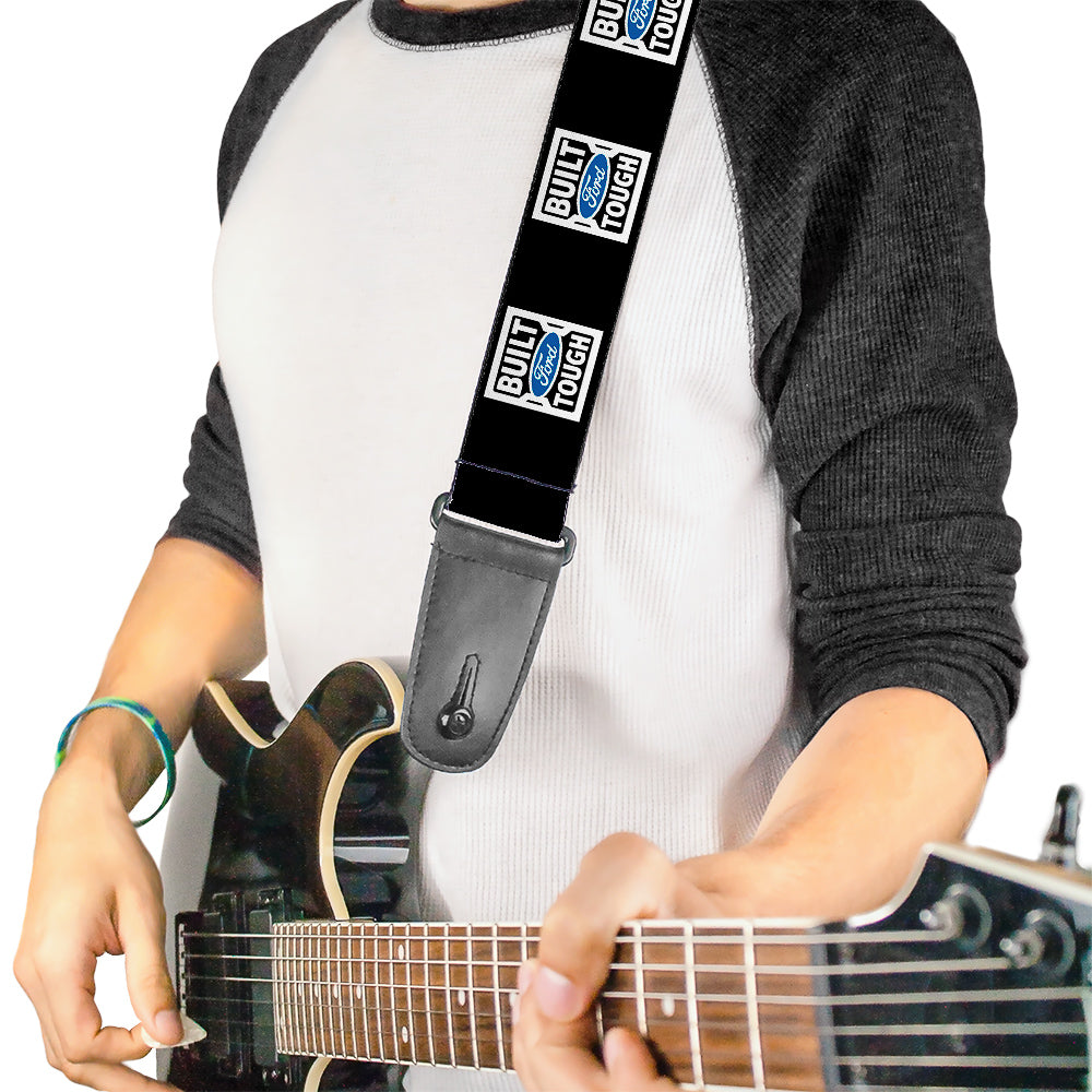 Guitar Strap - BUILT FORD TOUGH Logo2 Black White Blue Guitar Straps Ford   