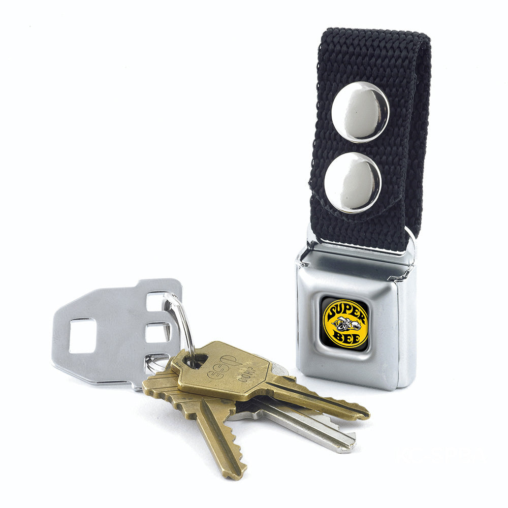 Keychain - SUPER BEE Logo Full Color Black Yellow White - Black Keychains Dodge