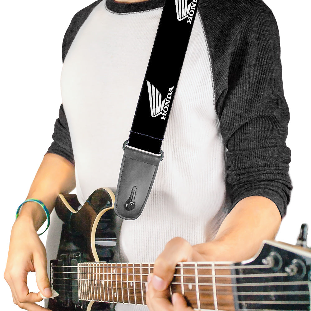 Guitar Strap - HONDA Motorcycle Logo Black White Guitar Straps Honda Motorsports   