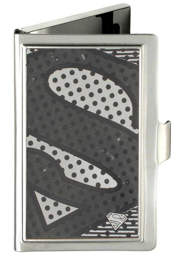 Business Card Holder - SMALL - Superman Shield CLOSE-UP Halftone Brushed Silver Business Card Holders DC Comics   