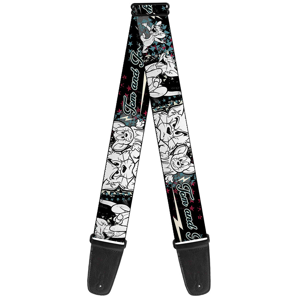 Guitar Strap - TOM & JERRY Face & Pose Sketch Black White Red Blue Guitar Straps Tom and Jerry   