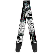 Guitar Strap - TOM & JERRY Face & Pose Sketch Black White Red Blue Guitar Straps Tom and Jerry   