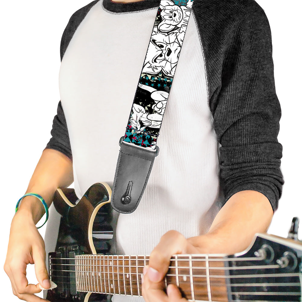 Guitar Strap - TOM & JERRY Face & Pose Sketch Black White Red Blue Guitar Straps Tom and Jerry   