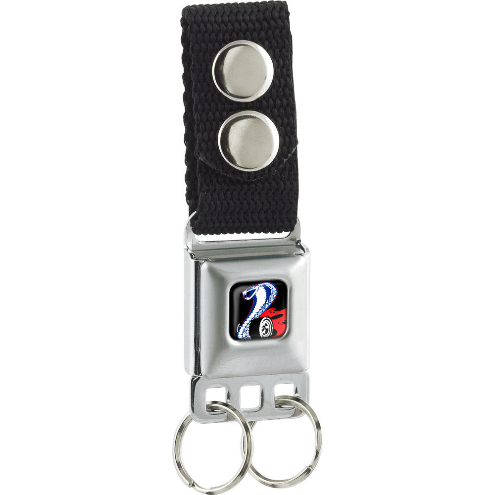 Keychain - Flaming Cobra Jet Logo Full Color Black Red White Blue Keychains Ford   